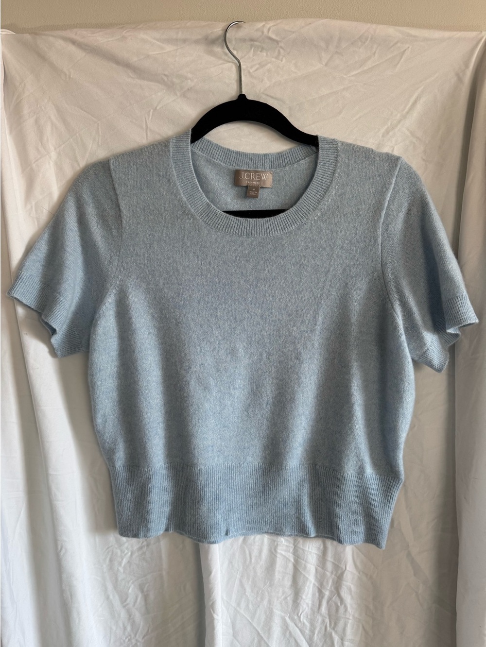 J.Crew 100% Cashmere Short Sleeve Sweater Tee Pale Blue M NWOT